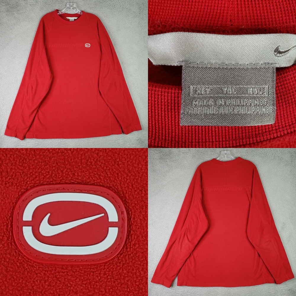 Nike Vtg Fleece Pullover Mens XL Tall Red LS Swoosh Logo Athletic Sweatshirt 90s